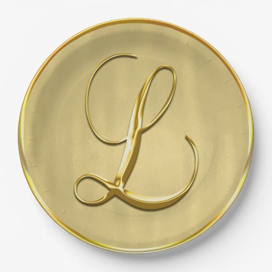 Gold Monogram L Weddenschap Aangepaste Monogrammen Papieren Bordje (Voorkant)