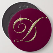 Gold Monogram Letter D Initialen Ronde Button 6,0 Cm (Voorkant /achterkant)