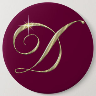 Gold Monogram Letter D Initialen Ronde Button 6,0 Cm