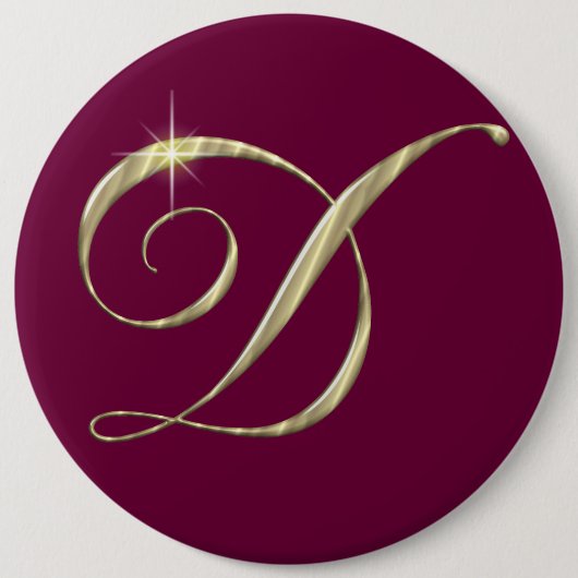 Gold Monogram Letter D Initialen Ronde Button 6,0 Cm (Voorkant)