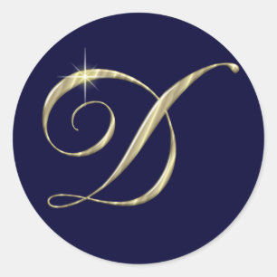 Gold Monogram Letter D Initialen Ronde Sticker