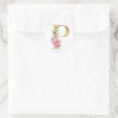 Gold MONOGRAM letter P met bloem Ronde Sticker (Tas)