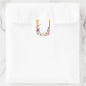 Gold MONOGRAM letter U met bloem Ronde Sticker (Tas)
