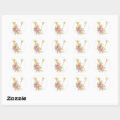 Gold MONOGRAM letter V met bloem Ronde Sticker (Vel)