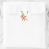 Gold MONOGRAM letter V met bloem Ronde Sticker (Tas)