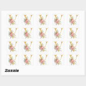 Gold MONOGRAM letter V met bloem Vierkante Sticker (Vel)