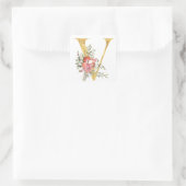 Gold MONOGRAM letter V met bloem Vierkante Sticker (Tas)