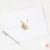 Gold MONOGRAM letter V met bloem Vierkante Sticker (Envelop)