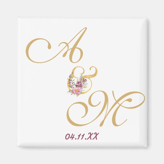 Gold MONOGRAM letter WEDDING PERSONALISEERD Magneet (Voorkant)