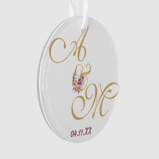 Gold MONOGRAM letter WEDDING PERSONALISEERD Ornament (voorkant)