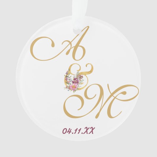 Gold MONOGRAM letter WEDDING PERSONALISEERD Ornament (voorkant)