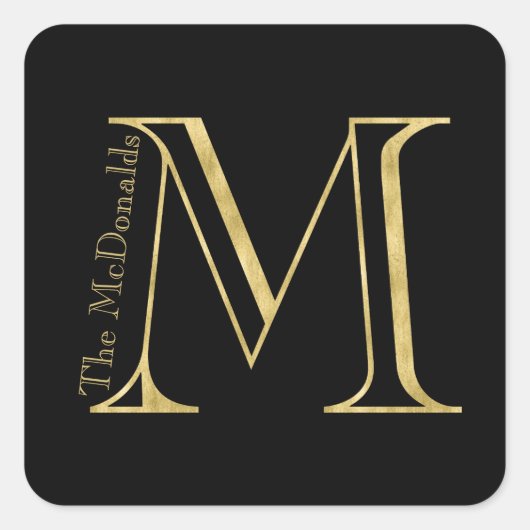 Gold Monogram M en naam op elke kleur Vierkante Sticker (Voorkant)