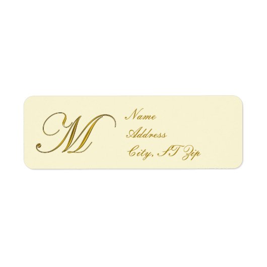 Gold Monogram M Gepersonaliseerd retour adreslabel Etiket (Voorkant)