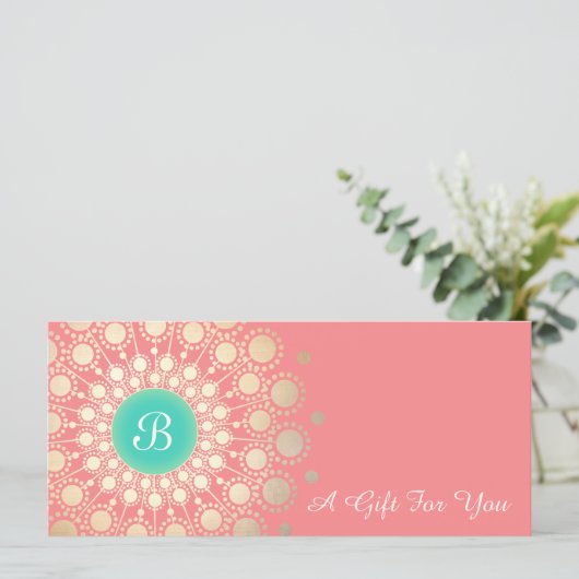 Gold Monogram Mandala Roze Coral Gift Certificate (Staand voorkant)