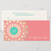 Gold Monogram Mandala Roze Coral Gift Certificate (Voorkant / Achterkant)
