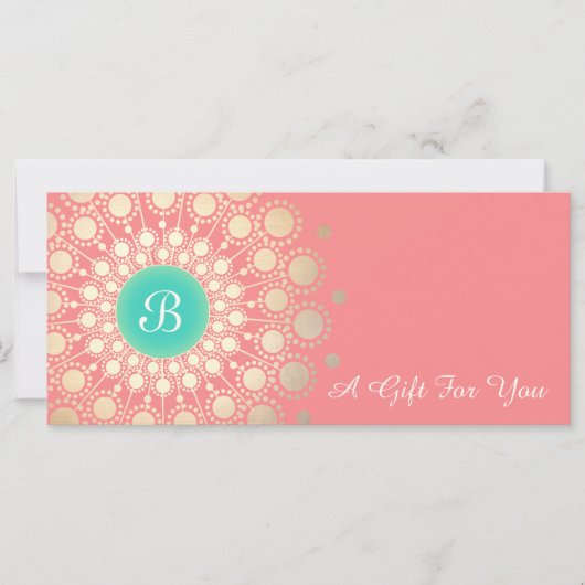 Gold Monogram Mandala Roze Coral Gift Certificate (Voorkant)