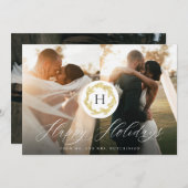 Gold Monogram Mr. en Mrs. Passen getrouwd 2 Foto H Feestdagenkaart (Voorkant / Achterkant)