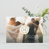 Gold Monogram Mr. en Mrs. Passen getrouwd 2 Foto H Feestdagenkaart (Staand voorkant)