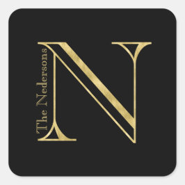 Gold Monogram N en naam op elke kleur Vierkante Sticker