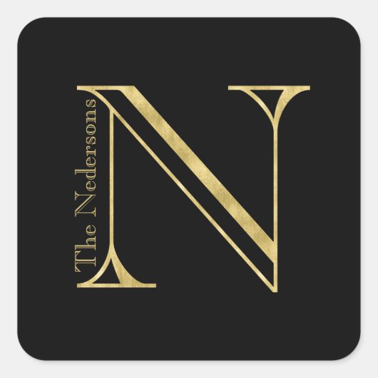 Gold Monogram N en naam op elke kleur Vierkante Sticker (Voorkant)