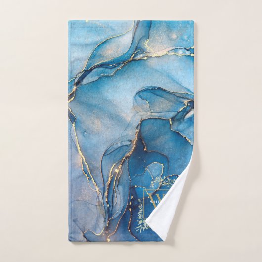 Gold Monogram naam Greenery Blue Agate Geode Bad Handdoek (Handdoek)