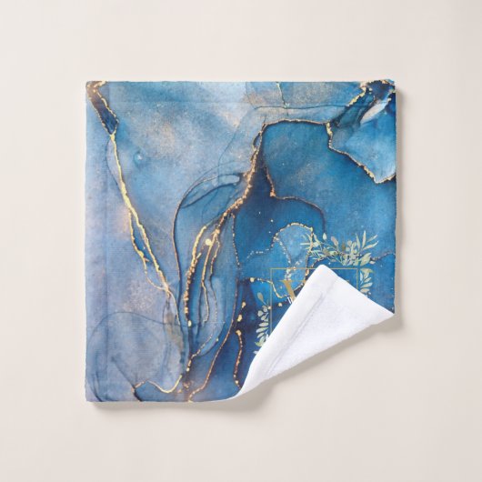 Gold Monogram naam Greenery Blue Agate Geode Bad Handdoek (Wasdoekje)