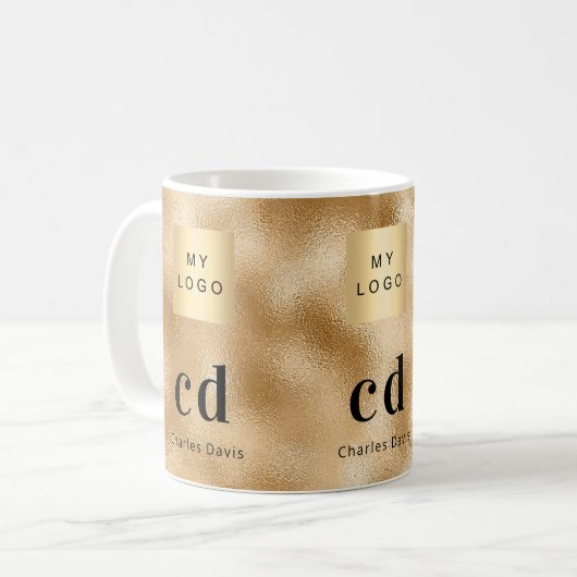 Gold monogram name business logo koffiemok (Voorkant links)