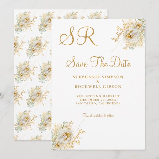 Gold Monogram Name Initiaal Weddenschap Save the D Date (Voorkant / Achterkant)