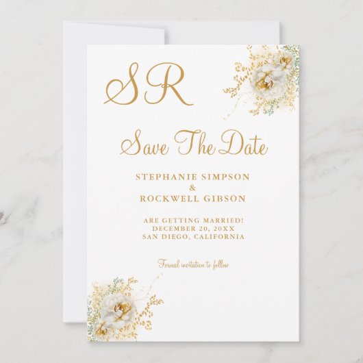 Gold Monogram Name Initiaal Weddenschap Save the D Save The Date (Voorkant)