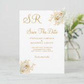 Gold Monogram Name Initiaal Weddenschap Save the D Save The Date (Staand voorkant)