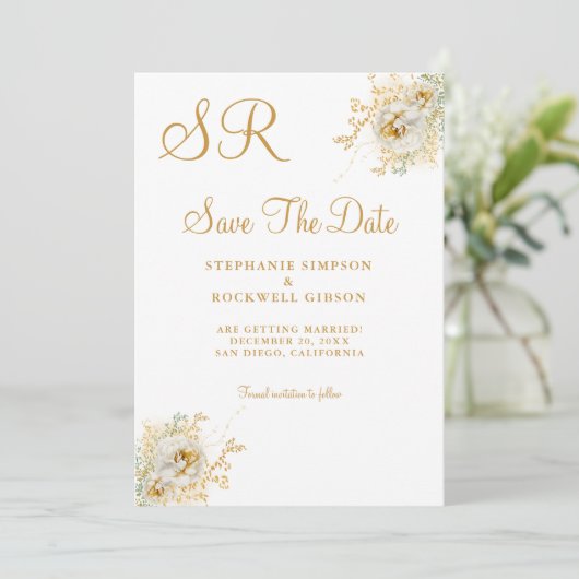 Gold Monogram Name Initiaal Weddenschap Save the D Save The Date (Staand voorkant)