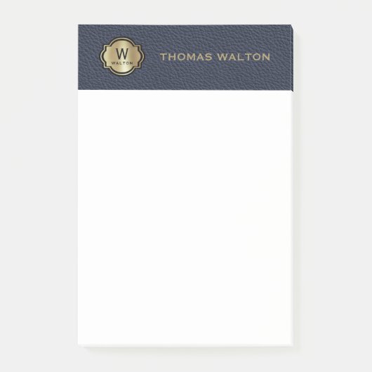 Gold Monogram Navy Blue Leather Look Elegant Post-it® Notes (Voorkant)