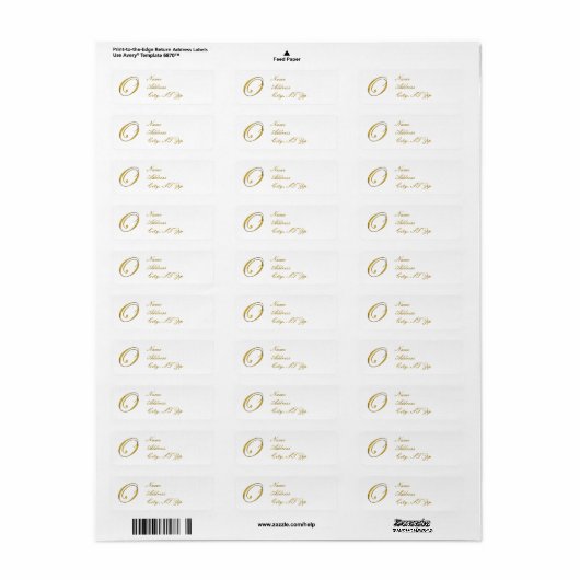 Gold Monogram O Return Address Labels (Full Sheet)