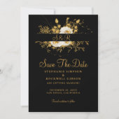 Gold Monogram op Black Bride Groom Name Weddenscha Save The Date (Voorkant)