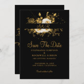 Gold Monogram op Black Bride Groom Name Weddenscha Save The Date (Voorkant / Achterkant)