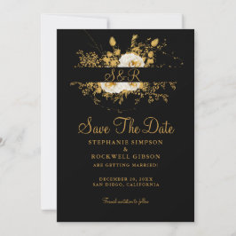 Gold Monogram op Black Bride Groom Name Weddenscha Save The Date