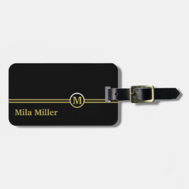 Gold Monogram op zwarte achtergrond Bagagelabel