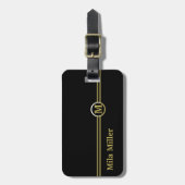 Gold Monogram op zwarte achtergrond Bagagelabel (Voorkant verticaal)