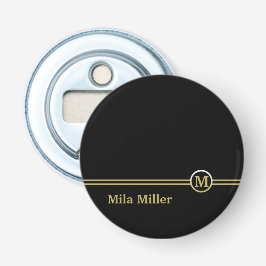 Gold Monogram op zwarte achtergrond Button Flesopener