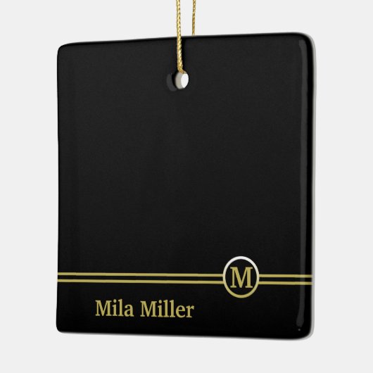 Gold Monogram op zwarte achtergrond Keramisch Ornament (Links)