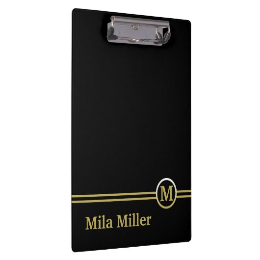 Gold Monogram op zwarte achtergrond Klembord (Rechts)