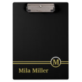 Gold Monogram op zwarte achtergrond Klembord (Voorkant)