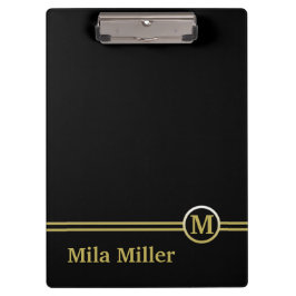 Gold Monogram op zwarte achtergrond Klembord