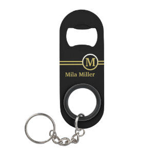 Gold Monogram op zwarte achtergrond Mini Flessenopener