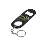 Gold Monogram op zwarte achtergrond Mini Flessenopener (Achterkant Gekanteld)