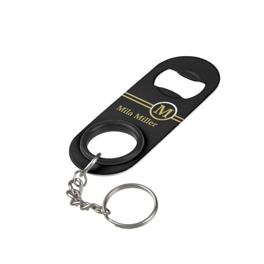 Gold Monogram op zwarte achtergrond Mini Flessenopener (Achterkant Gekanteld)