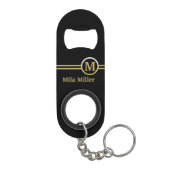 Gold Monogram op zwarte achtergrond Mini Flessenopener (Achterkant)