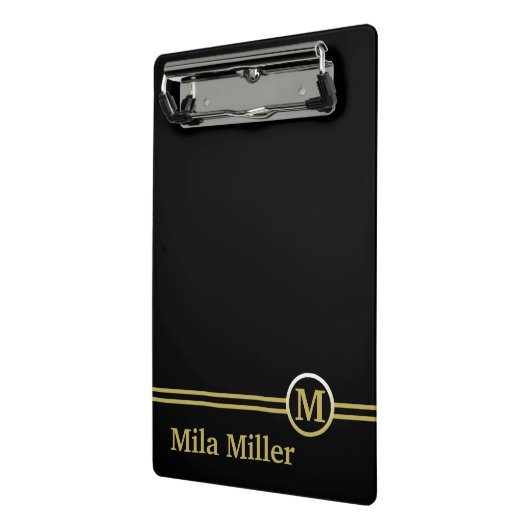Gold Monogram op zwarte achtergrond Mini Klembord (Angled2)