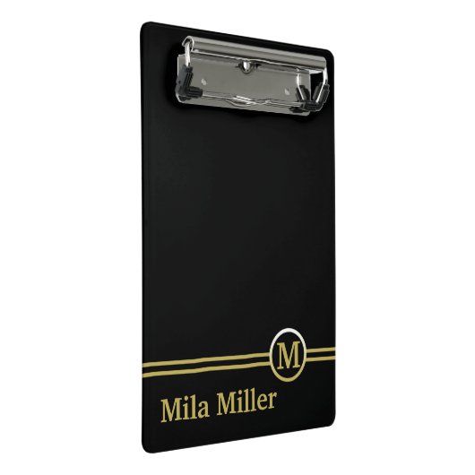 Gold Monogram op zwarte achtergrond Mini Klembord (Schuin)