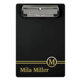 Gold Monogram op zwarte achtergrond Mini Klembord